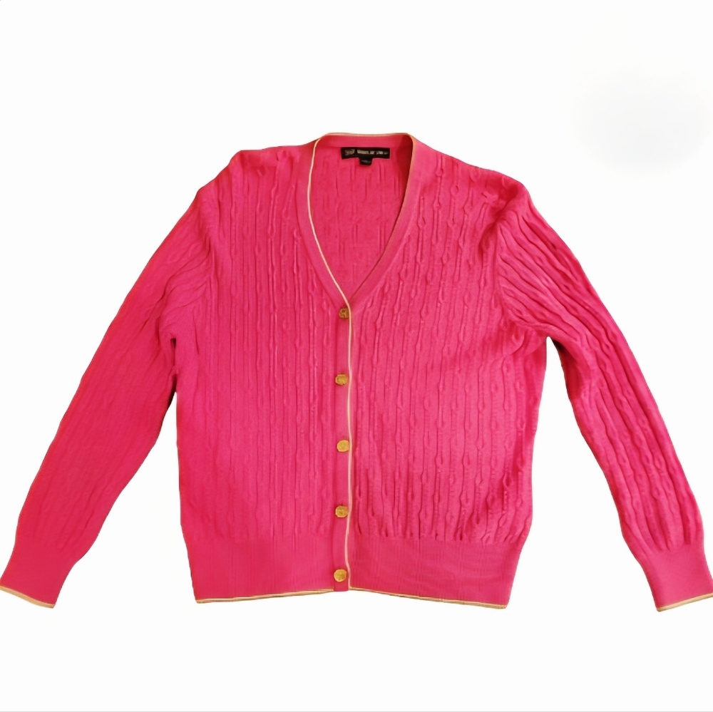 Preppy Brooks Brothers 346 Pink Gold Button Cardigan Large - Picture 4 of 11
